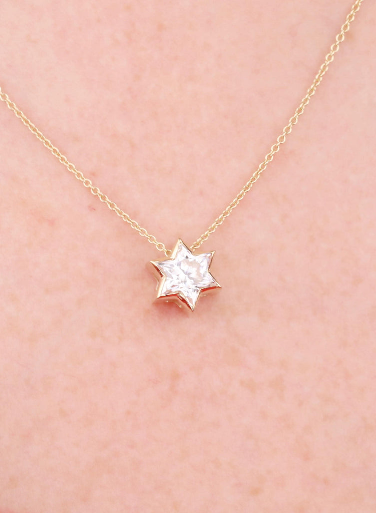 Lab Diamond Star of David Necklace | 14K Yellow Gold Bezel Set Jewish Religious Star Pendant image #4