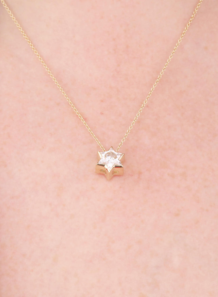 Lab Diamond Star of David Necklace | 14K Yellow Gold Bezel Set Jewish Religious Star Pendant image #5