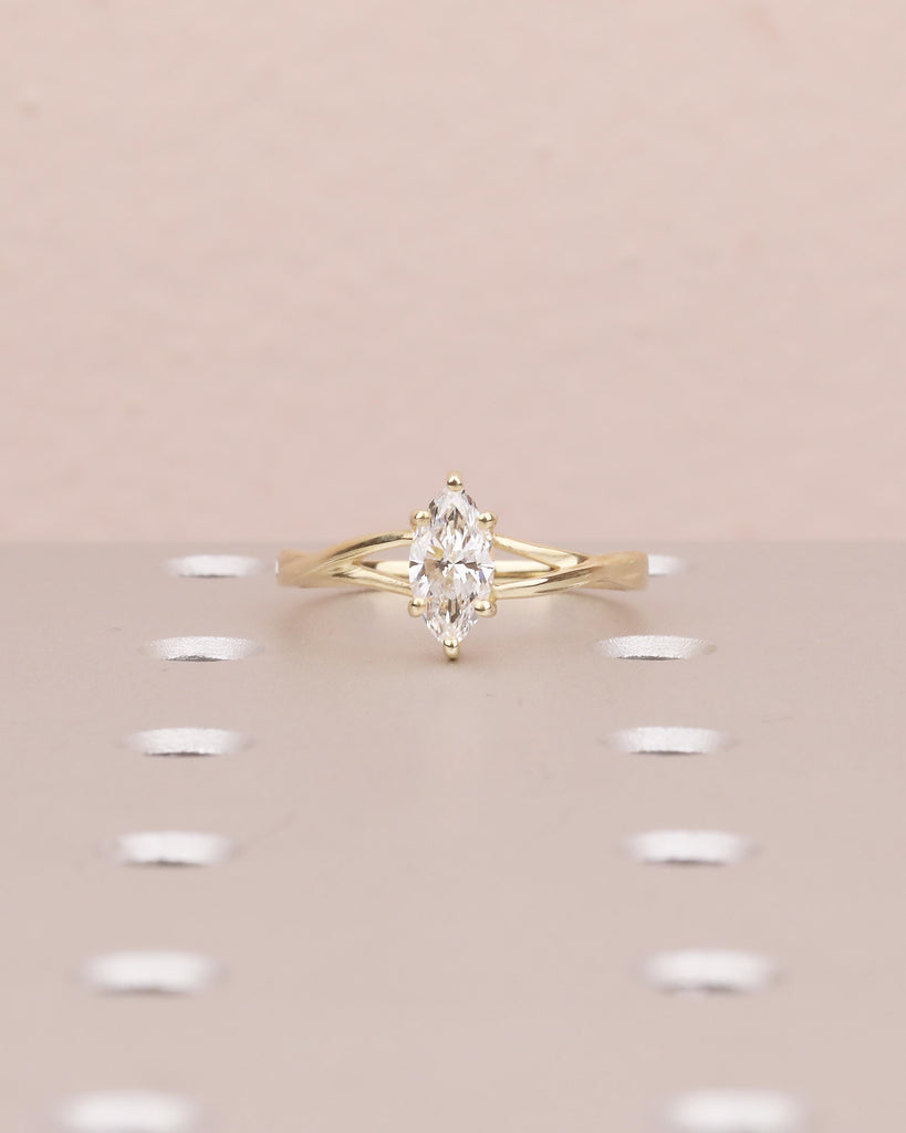 Marquise Cut Lab Grown Diamond Engagement Ring, 14k Gold Twisted Split Shank Ring image #2