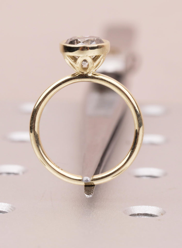 14K Yellow Gold Salt and Pepper Diamond Engagement Ring, Tulip Setting Flower Round Cut Solitaire Diamond Lotus Floral Proposal Ring For Her image #11
