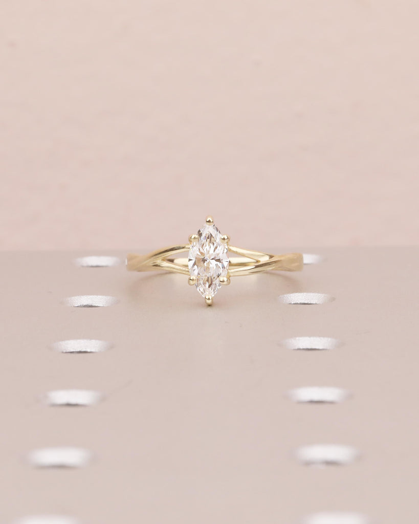Marquise Moissanite Engagement Ring, Solitaire 14k Gold Promise Ring for Her, Split Shank Twisted Wedding Band, Minimalist Anniversary Rings image #12