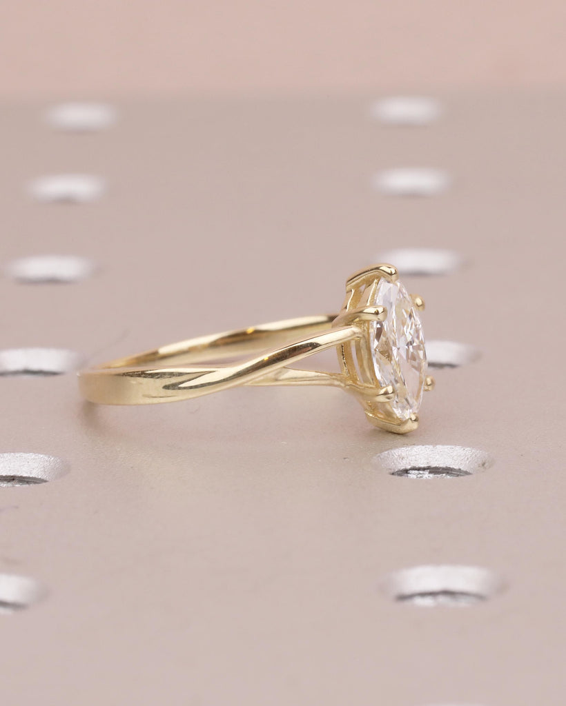 Marquise Moissanite Engagement Ring, Solitaire 14k Gold Promise Ring for Her, Split Shank Twisted Wedding Band, Minimalist Anniversary Rings image #3