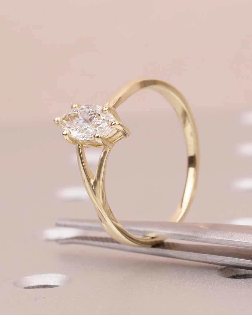 Marquise Moissanite Engagement Ring, Solitaire 14k Gold Promise Ring for Her, Split Shank Twisted Wedding Band, Minimalist Anniversary Rings image #10