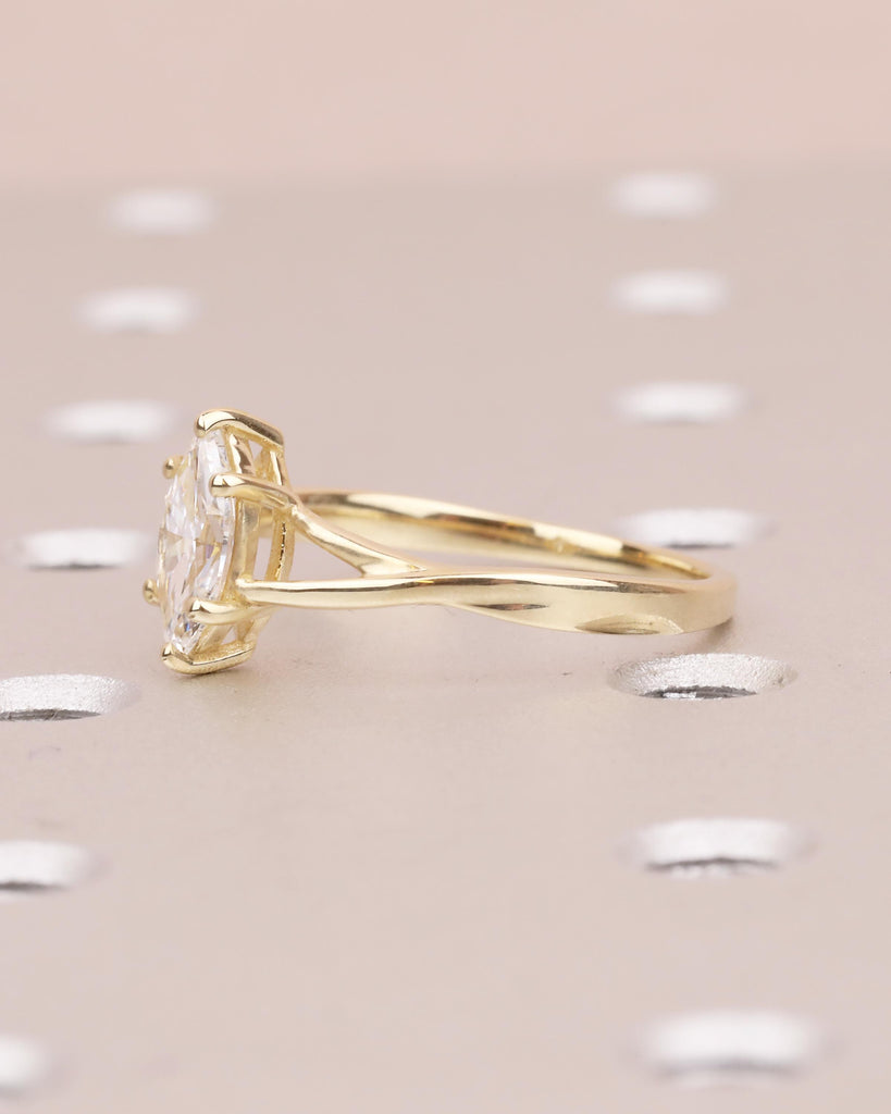 Marquise Moissanite Engagement Ring, Solitaire 14k Gold Promise Ring for Her, Split Shank Twisted Wedding Band, Minimalist Anniversary Rings image #16