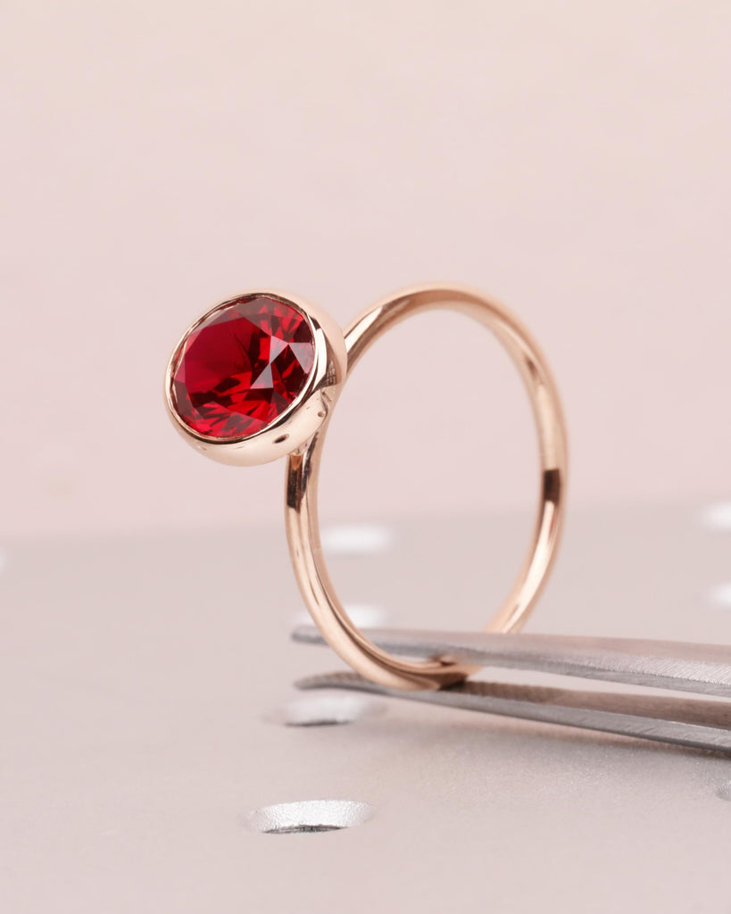 Red Ruby Engagement Ring, 14K Rose Gold Ring, Bezel Set Ruby Ring, Oval Solitaire Ring, Statement Ring, Gemstone Ring, Birthday Gift for Her image #9