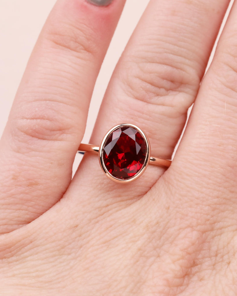 Red Ruby Engagement Ring, 14K Rose Gold Ring, Bezel Set Ruby Ring, Oval Solitaire Ring, Statement Ring, Gemstone Ring, Birthday Gift for Her image #2