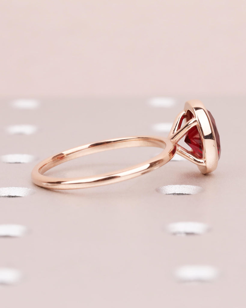 Red Ruby Engagement Ring, 14K Rose Gold Ring, Bezel Set Ruby Ring, Oval Solitaire Ring, Statement Ring, Gemstone Ring, Birthday Gift for Her image #6