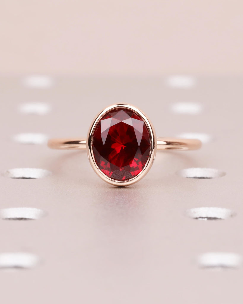 Red Ruby Engagement Ring, 14K Rose Gold Ring, Bezel Set Ruby Ring, Oval Solitaire Ring, Statement Ring, Gemstone Ring, Birthday Gift for Her