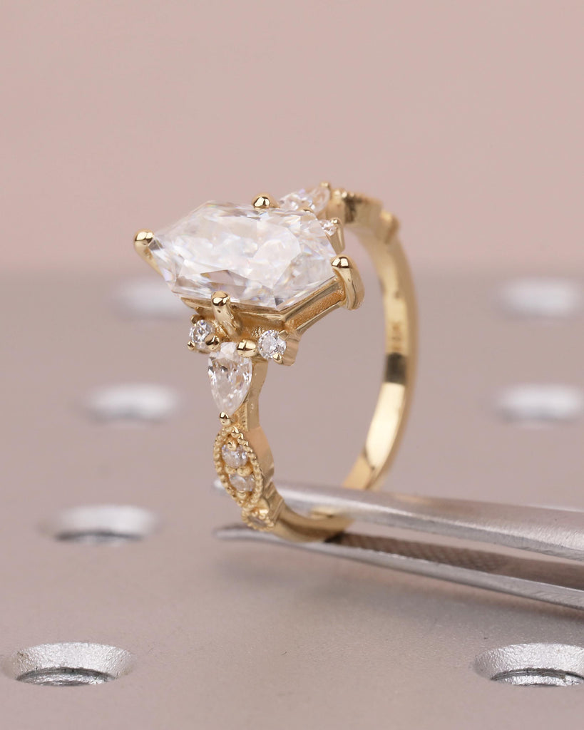 Art Deco Dutch Marquise Lab Grown Diamond Engagement Ring, 18k Solid Gold Wedding Rings image #10