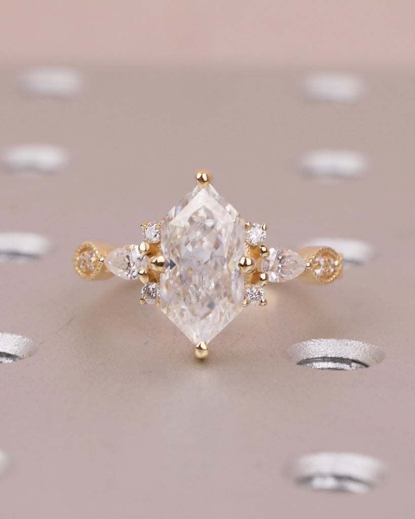 Art Deco Dutch Marquise Lab Grown Diamond Engagement Ring, 18k Solid Gold Wedding Rings image #9