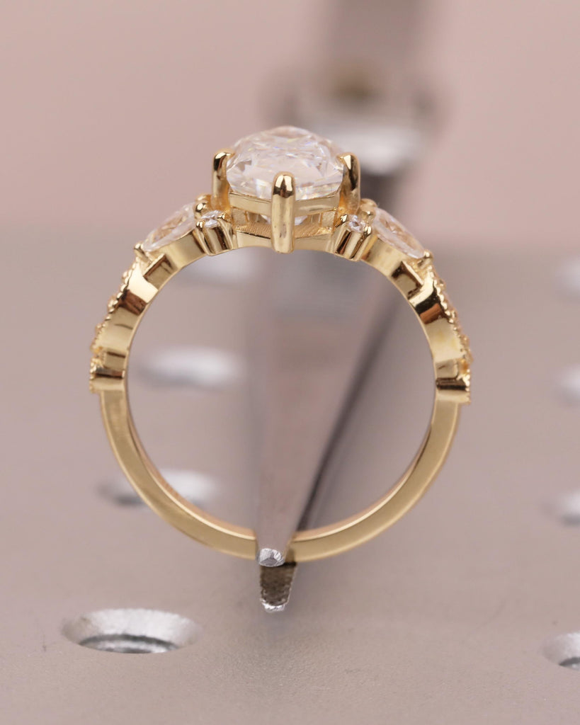 Art Deco Dutch Marquise Lab Grown Diamond Engagement Ring, 18k Solid Gold Wedding Rings image #8