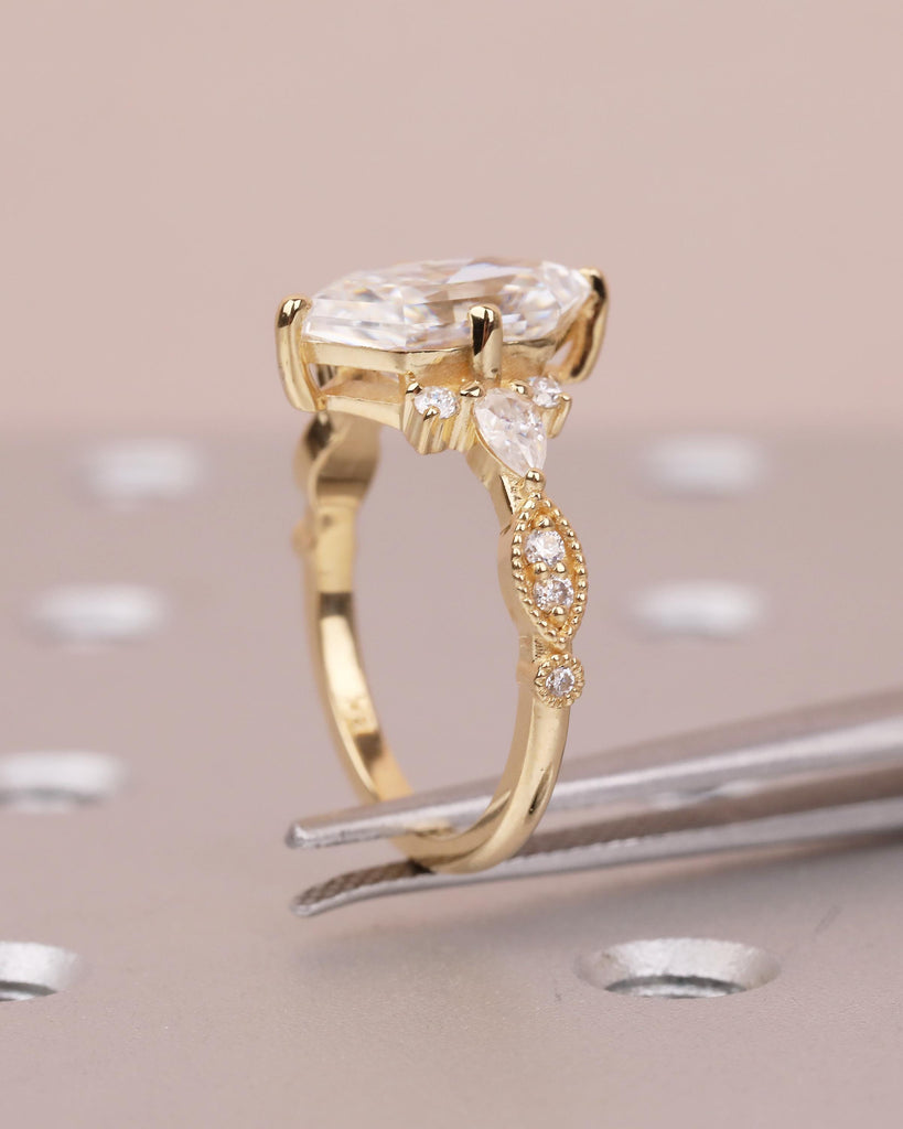 Art Deco Dutch Marquise Lab Grown Diamond Engagement Ring, 18k Solid Gold Wedding Rings image #17
