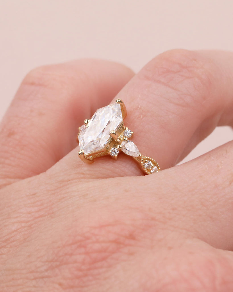 Art Deco Dutch Marquise Lab Grown Diamond Engagement Ring, 18k Solid Gold Wedding Rings image #18