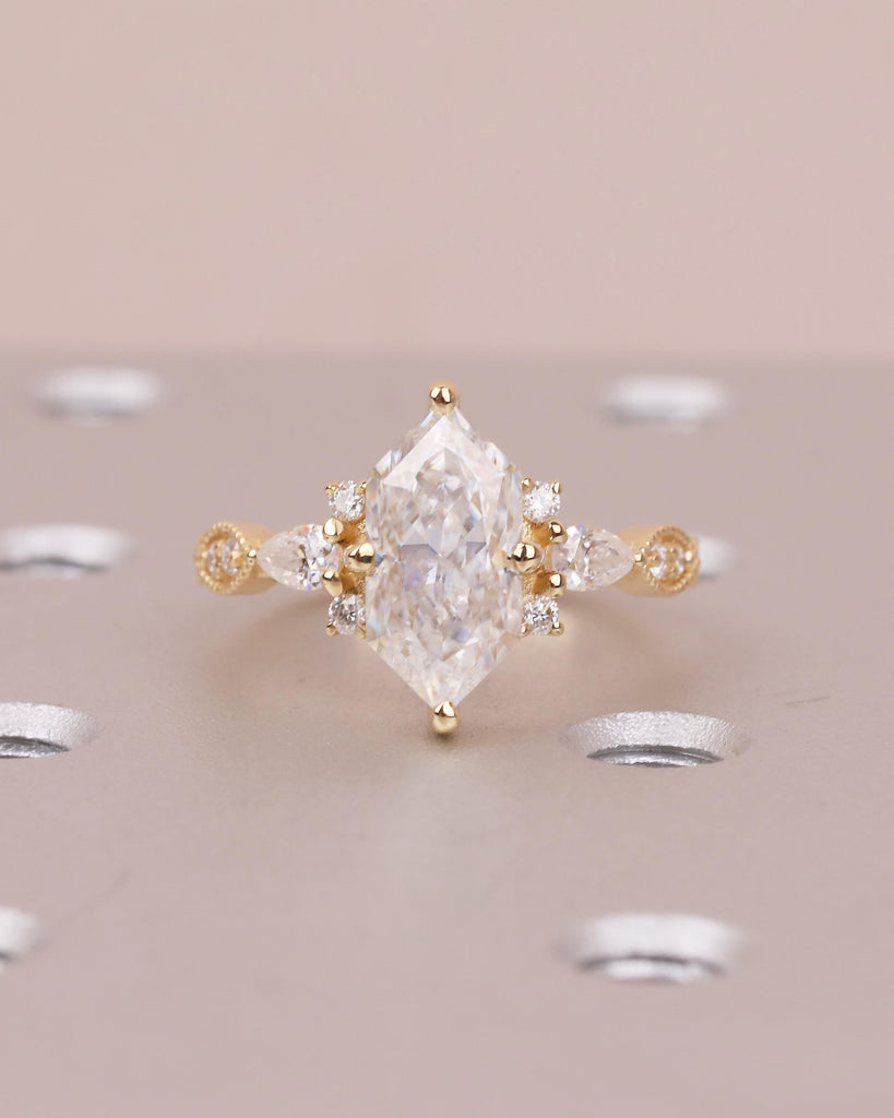 Art Deco Dutch Marquise Lab Grown Diamond Engagement Ring, 18k Solid Gold Wedding Rings image #16