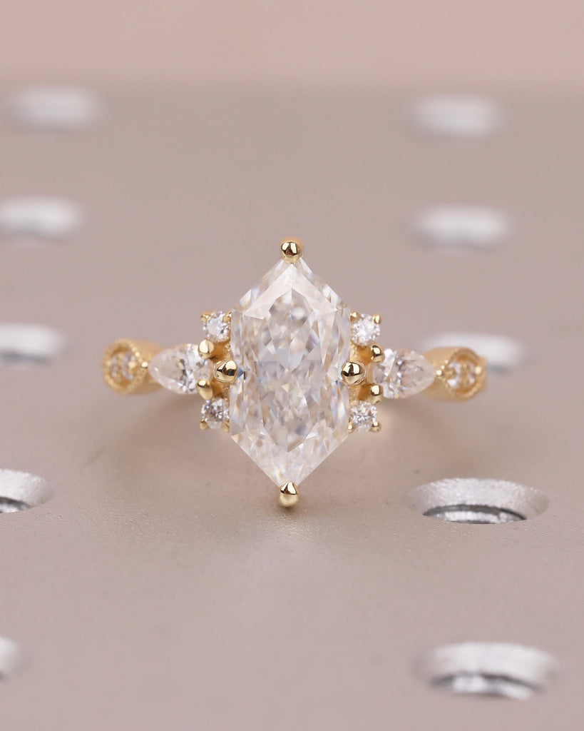 Art Deco Dutch Marquise Lab Grown Diamond Engagement Ring, 18k Solid Gold Wedding Rings image #2