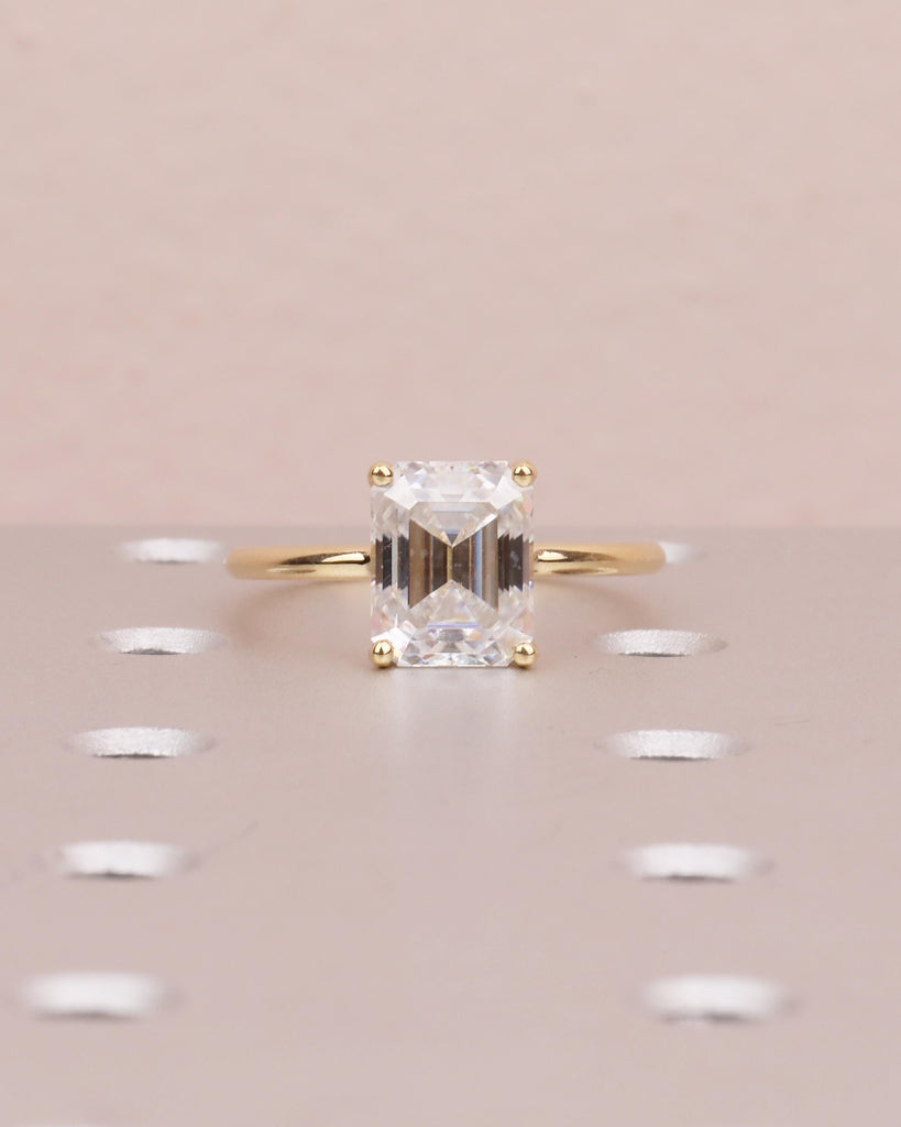 Emerald Cut Engagement Ring, Lab Grown Diamond Hidden Halo Wedding Anniversary Ring, Dainty 18k Solid Gold Statement Ring, Bridal Jewelry image #13