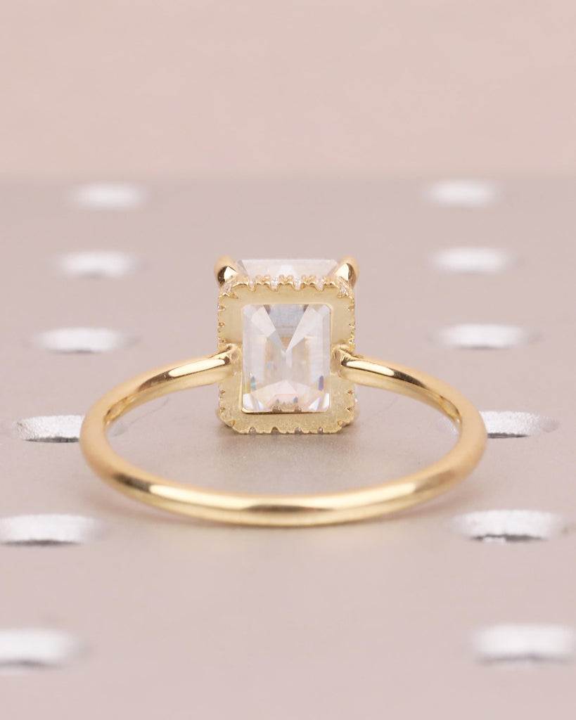 Emerald Cut Moissanite Engagement Ring, 18k Solid Gold Diamond Hidden Halo Ring image #5