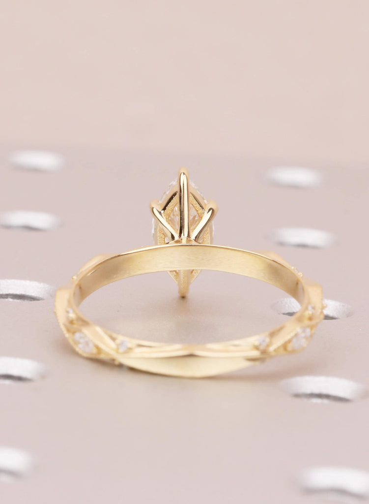 Art Deco Marquise Lab Diamond Engagement Ring, 18K Yellow Gold Classic Milgrain IGI Certified Ethical Diamond Handmade Wedding Proposal Ring image #7