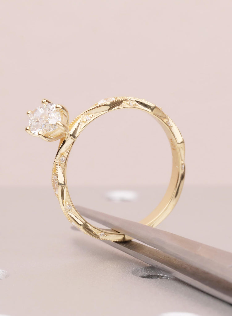 Art Deco Marquise Lab Diamond Engagement Ring, 18K Yellow Gold Classic Milgrain IGI Certified Ethical Diamond Handmade Wedding Proposal Ring image #9