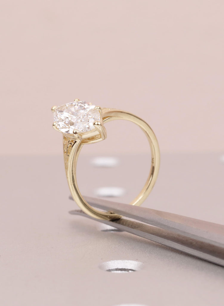 Marquise Lab Diamond Engagement Ring, Vintage Inspired Victorian Heirloom Filigree Wedding Anniversary Ring, 14K Yellow Gold Rings For Woman image #7
