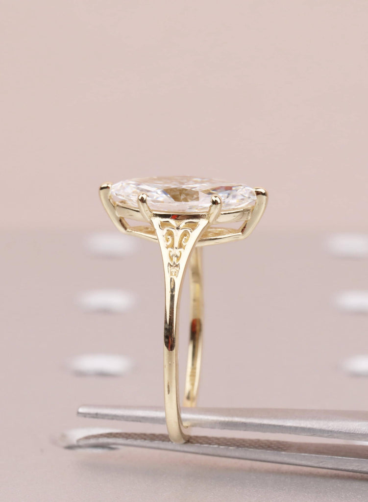 Victorian Marquise Moissanite Engagement Ring, 14K Yellow Gold Filigree Wedding Ring, Vintage Heirloom Bridal Ring, Art Deco Antique Ring image #13