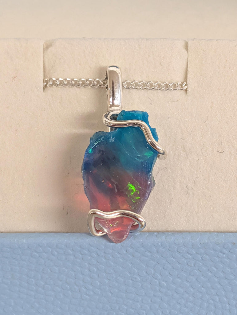 Genuine Opal Pendant Necklace for Him | Natural Bi-Color Opal Gemstone | Opal Jewelry Gift October Birthstone | Rainbow Opal Mens Jewelry image #3