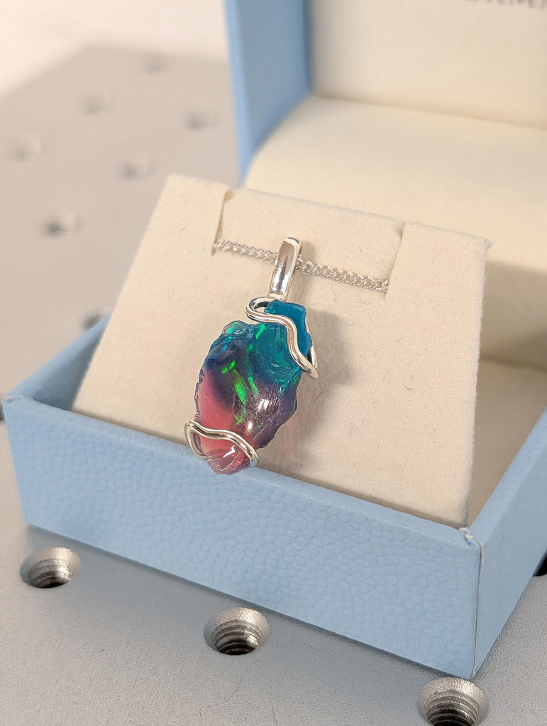 Genuine Opal Pendant Necklace for Him | Natural Bi-Color Opal Gemstone | Opal Jewelry Gift October Birthstone | Rainbow Opal Mens Jewelry image #12