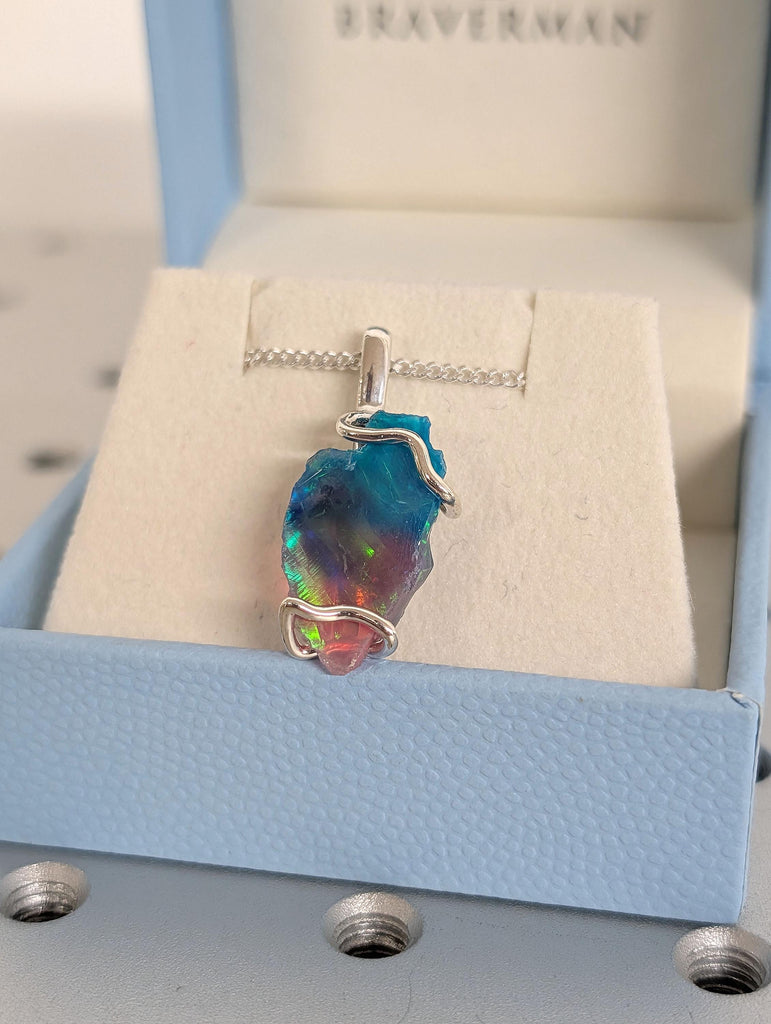 Genuine Opal Pendant Necklace for Him | Natural Bi-Color Opal Gemstone | Opal Jewelry Gift October Birthstone | Rainbow Opal Mens Jewelry image #1