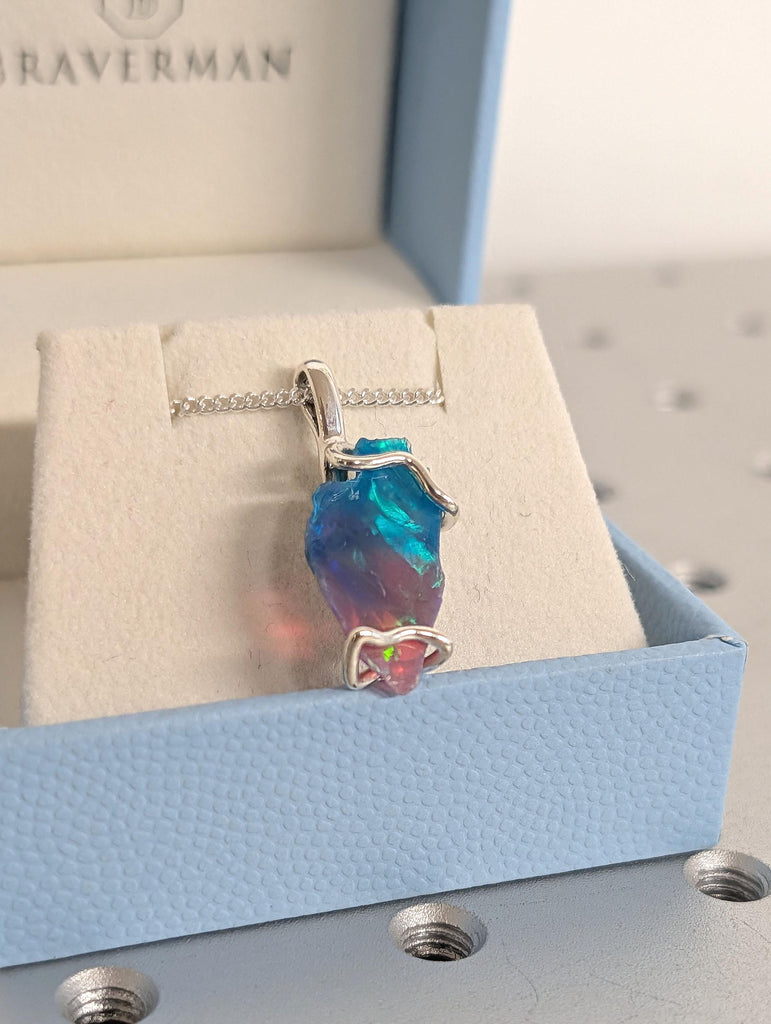 Genuine Opal Pendant Necklace for Him | Natural Bi-Color Opal Gemstone | Opal Jewelry Gift October Birthstone | Rainbow Opal Mens Jewelry image #4