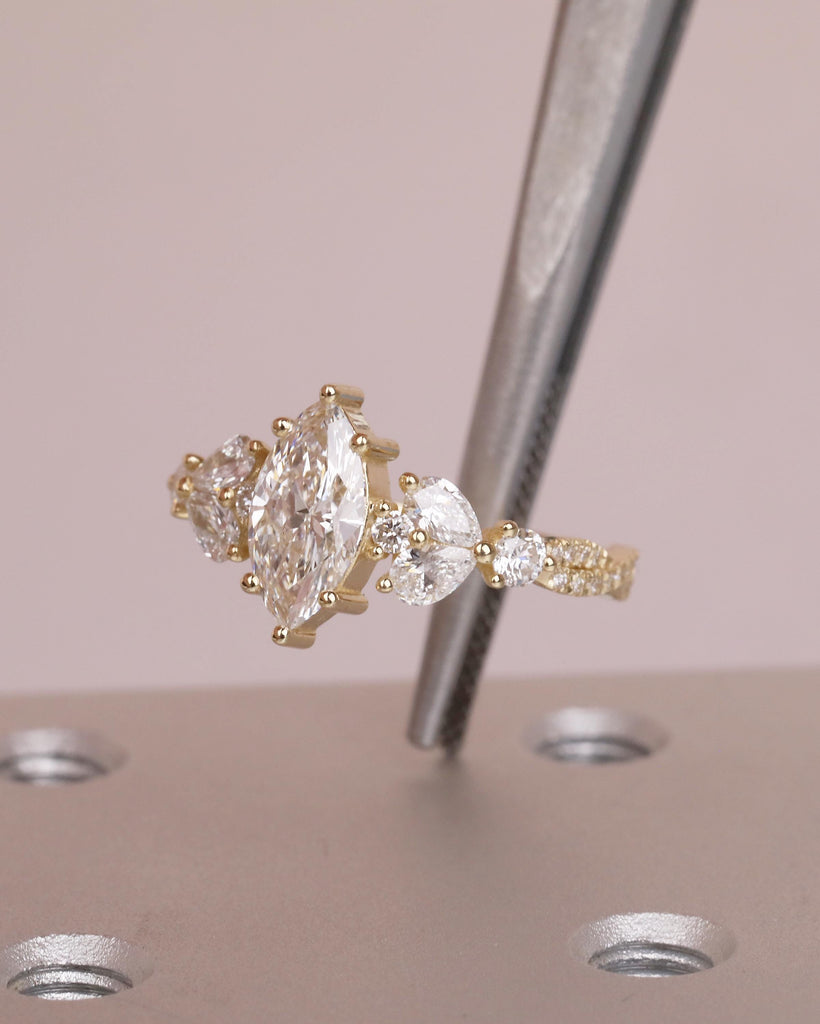 1 Carat Marquise Lab Grown Diamond Ring, Vintage Engagement Ring for Women, 14k Yellow Gold Wedding Anniversary Rings, Personalized Rings image #20