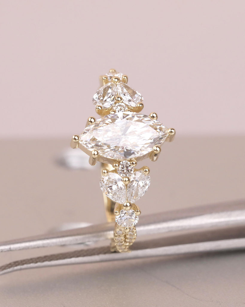 1 Carat Marquise Lab Grown Diamond Ring, Vintage Engagement Ring for Women, 14k Yellow Gold Wedding Anniversary Rings, Personalized Rings image #16
