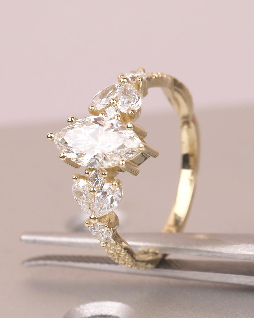 1 Carat Marquise Lab Grown Diamond Ring, Vintage Engagement Ring for Women, 14k Yellow Gold Wedding Anniversary Rings, Personalized Rings image #8