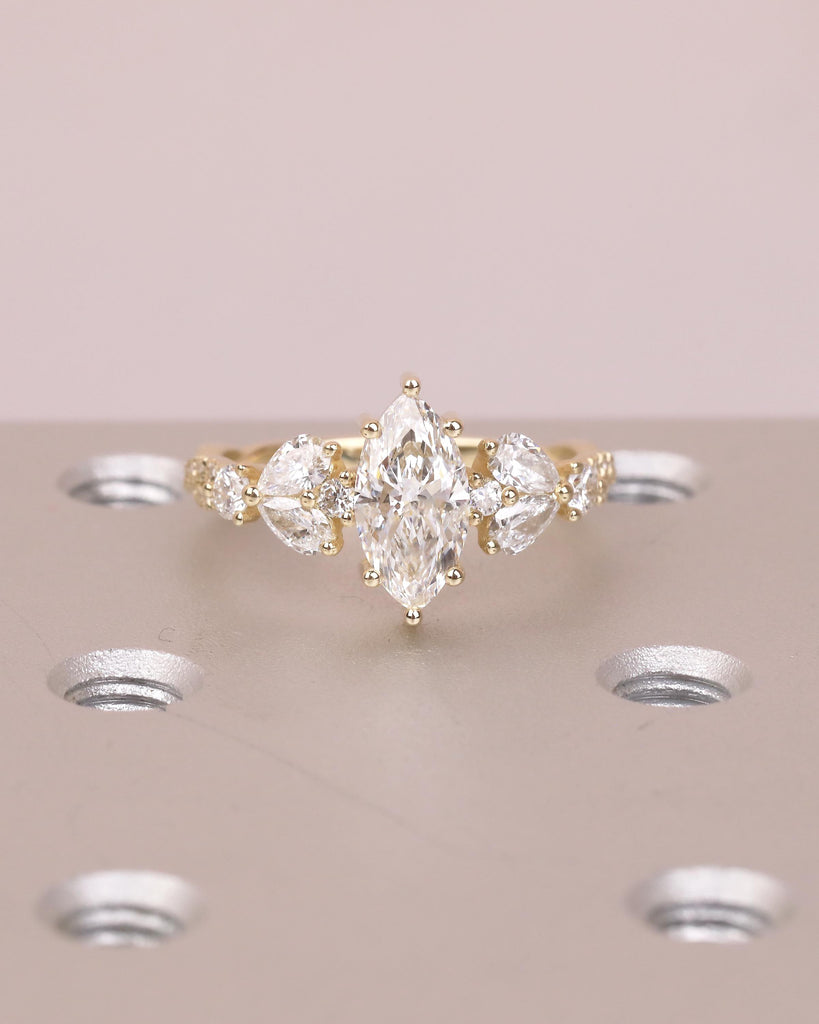 1 Carat Marquise Lab Grown Diamond Ring, Vintage Engagement Ring for Women, 14k Yellow Gold Wedding Anniversary Rings, Personalized Rings image #18