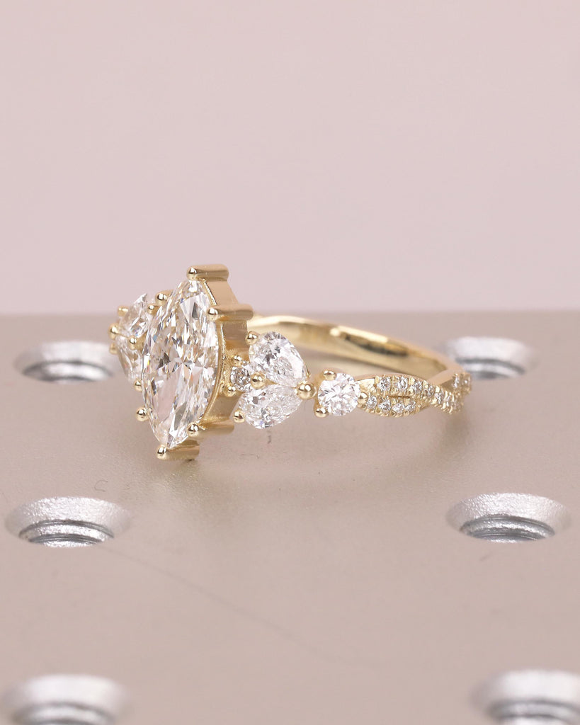 1 Carat Marquise Lab Grown Diamond Ring, Vintage Engagement Ring for Women, 14k Yellow Gold Wedding Anniversary Rings, Personalized Rings image #4
