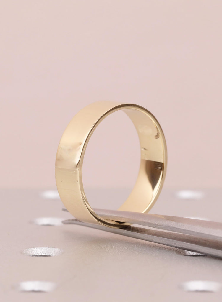 18K Yellow Gold Men's Wedding Band, 6mm Squared Groom Ring, Minimalist Anniversary Engagement Band image #3