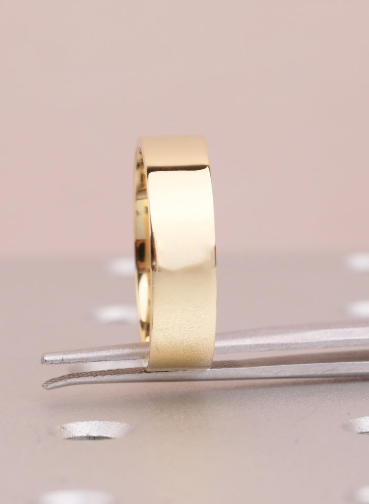 6mm Solid Gold Men’s Wedding Band | 18K Yellow Gold Squared Band Groom Ring | Minimalist Anniversary Band | Engagement Ring | Men's Jewelry image #4
