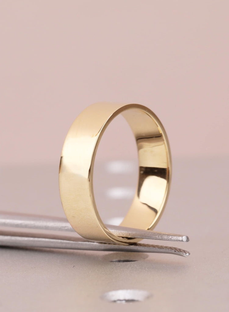 6mm Solid Gold Men’s Wedding Band | 18K Yellow Gold Squared Band Groom Ring | Minimalist Anniversary Band | Engagement Ring | Men's Jewelry image #6