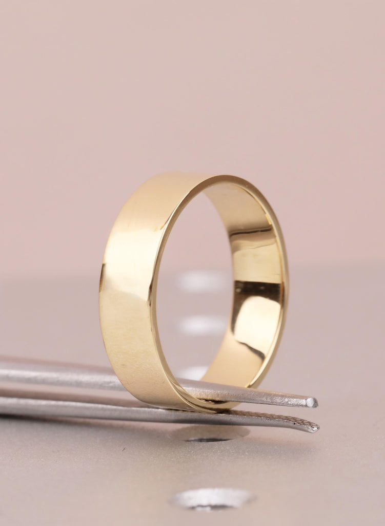 18K Yellow Gold Men's Wedding Band, 6mm Squared Groom Ring, Minimalist Anniversary Engagement Band image #6