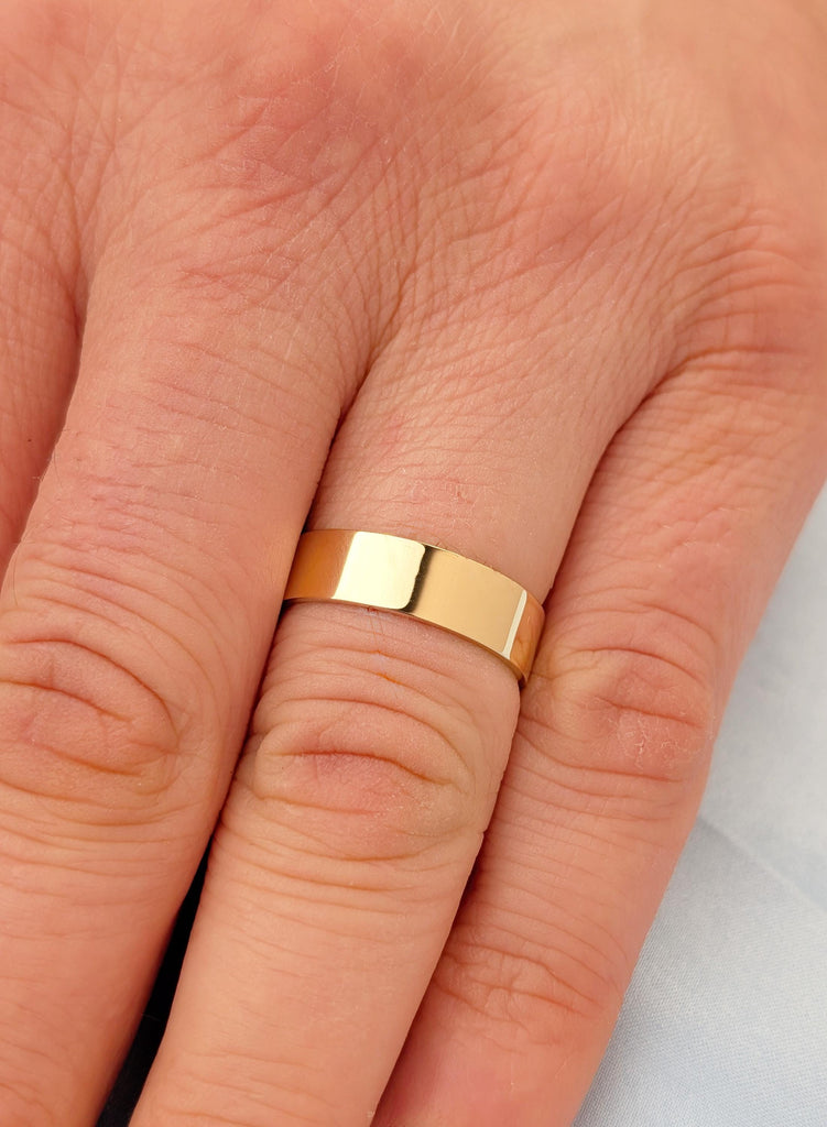 6mm Solid Gold Men’s Wedding Band | 18K Yellow Gold Squared Band Groom Ring | Minimalist Anniversary Band | Engagement Ring | Men's Jewelry image #7