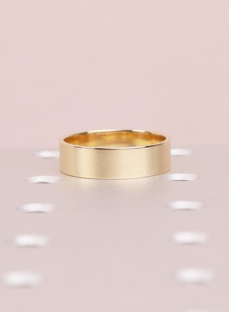 18K Yellow Gold Men's Wedding Band, 6mm Squared Groom Ring, Minimalist Anniversary Engagement Band