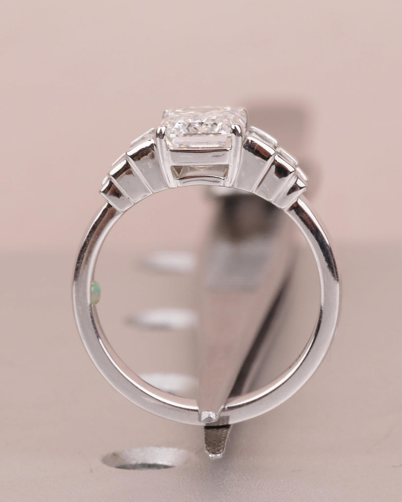 Art Deco Emerald Cut Lab Grown Diamond Engagement Ring, 14k Solid Gold Baguette Ring, Personalized Ring, Big Statement Ring, Cluster Ring image #9