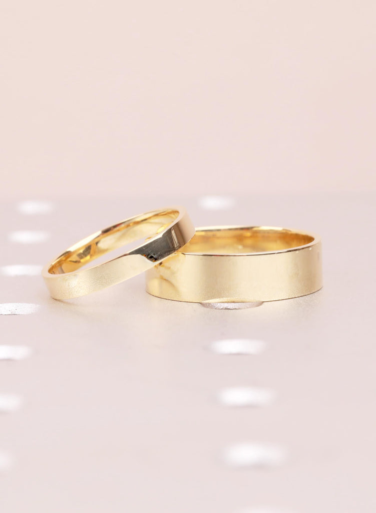 18K Yellow Gold Ring Set: Minimalist Couple Rings, 6mm His 3mm Her, Anniversary Gift image #6
