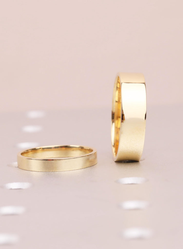 18K Yellow Gold Ring Set: Minimalist Couple Rings, 6mm His 3mm Her, Anniversary Gift image #4