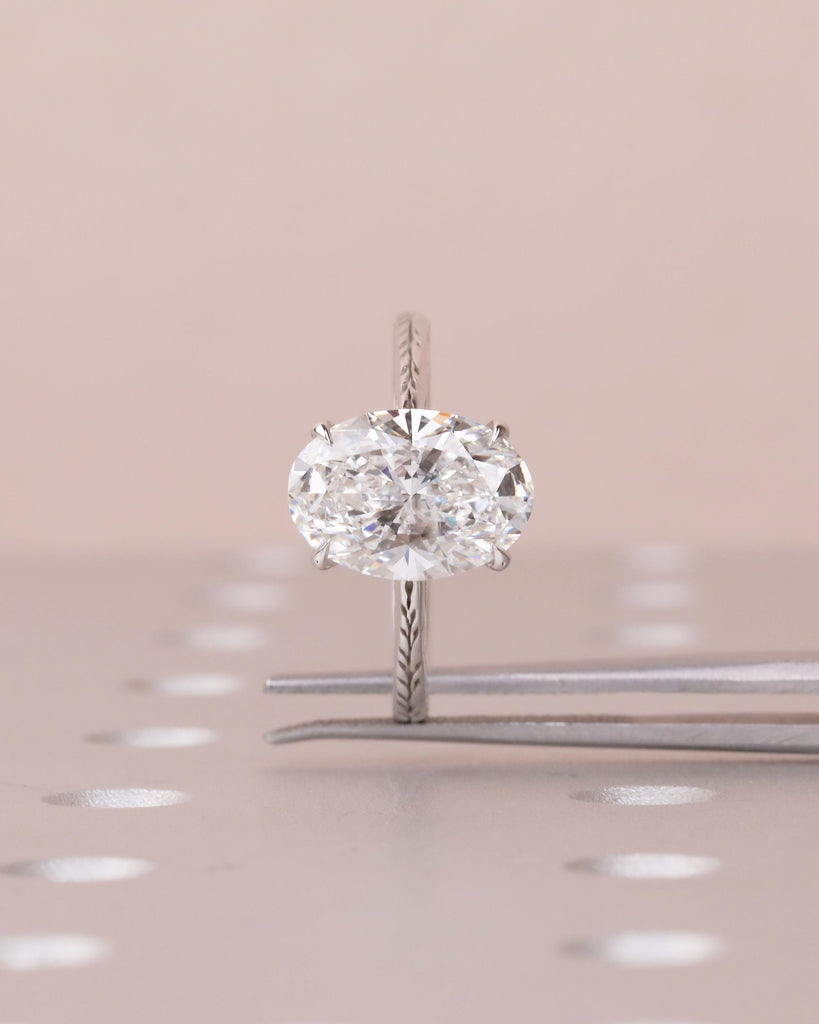 Oval Lab Grown Diamond Engagement Ring, Dainty 18k White Gold Ring, Solitaire Rings, Olive Leaf Ring, Nature Inspired Jewelry, Bridal Ring image #5