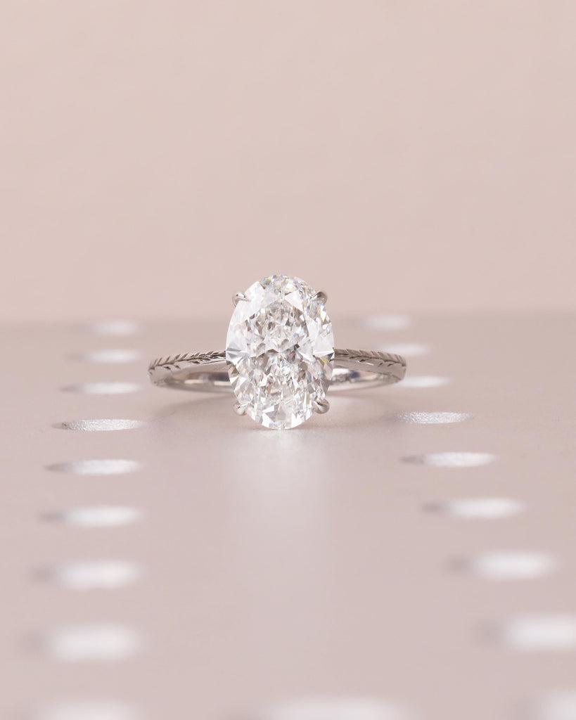 Oval Lab Grown Diamond Engagement Ring, Dainty 18k White Gold Ring, Solitaire Rings, Olive Leaf Ring, Nature Inspired Jewelry, Bridal Ring image #14