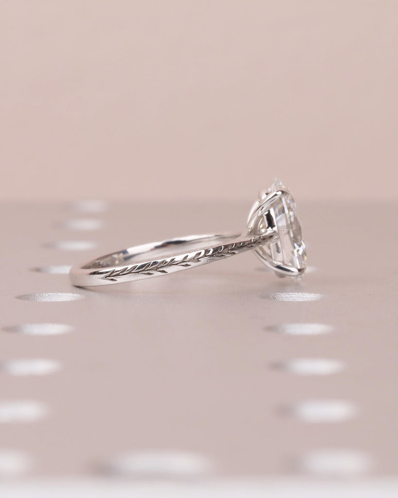 Oval Lab Grown Diamond Engagement Ring, Dainty 18k White Gold Ring, Solitaire Rings, Olive Leaf Ring, Nature Inspired Jewelry, Bridal Ring image #4