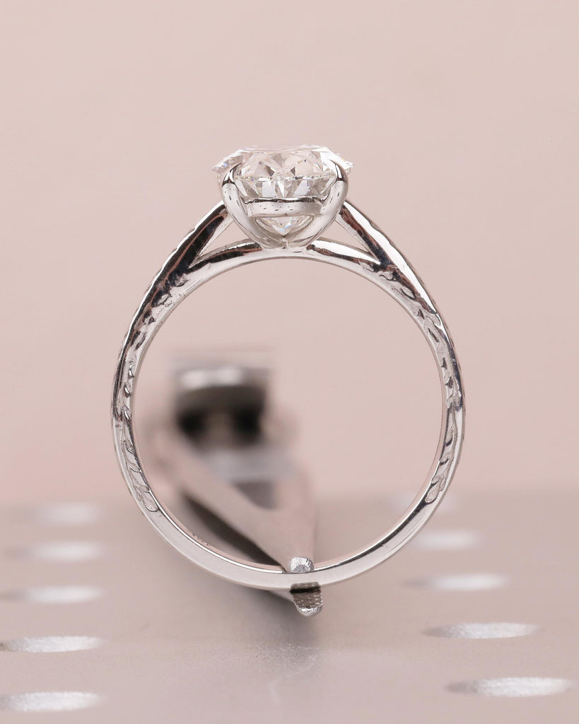 Oval Lab Grown Diamond Engagement Ring, Dainty 18k White Gold Ring, Solitaire Rings, Olive Leaf Ring, Nature Inspired Jewelry, Bridal Ring image #6