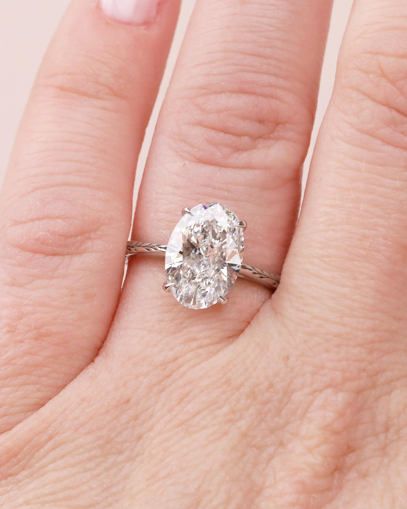 Oval Lab Grown Diamond Engagement Ring, Dainty 18k White Gold Ring, Solitaire Rings, Olive Leaf Ring, Nature Inspired Jewelry, Bridal Ring image #16