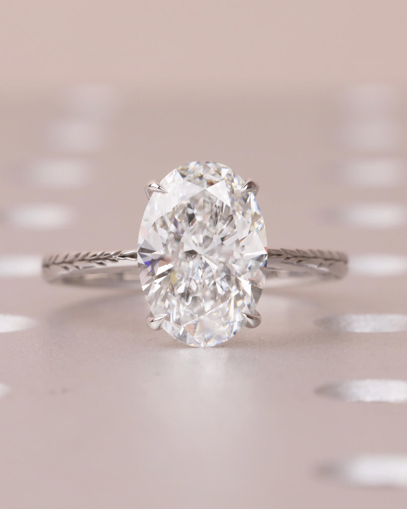 Oval Lab Grown Diamond Engagement Ring, Dainty 18k White Gold Ring, Solitaire Rings, Olive Leaf Ring, Nature Inspired Jewelry, Bridal Ring image #12