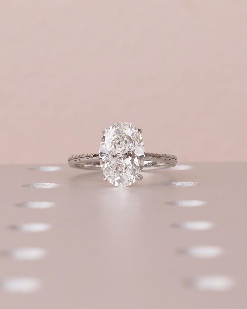 Oval Lab Grown Diamond Engagement Ring, Dainty 18k White Gold Ring, Solitaire Rings, Olive Leaf Ring, Nature Inspired Jewelry, Bridal Ring image #18